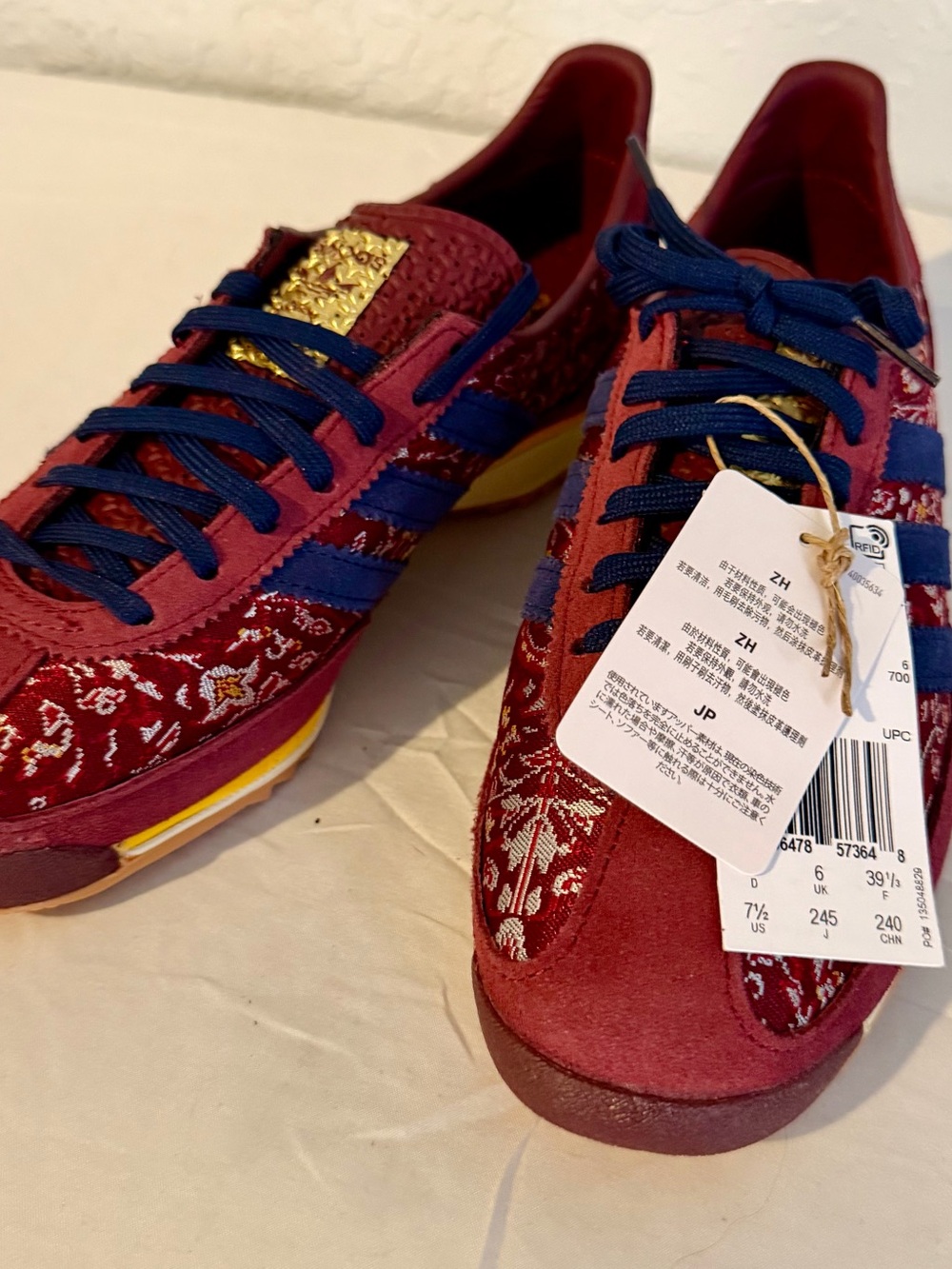 Women's Burgundy Floral Lace-Up Sneakers with Navy Accents